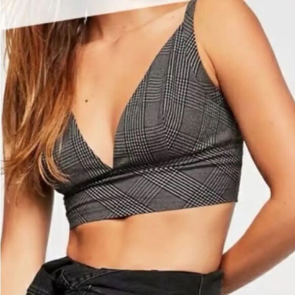 Free People Intimately Plaid V-Neck Cropped Bra Top Size: XS - Picture 4 of 11